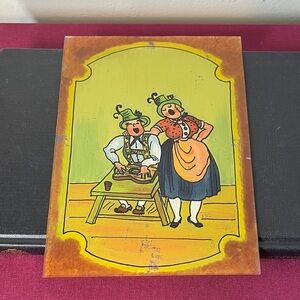 Vintage Reverse Hand Painted Rare German Folk Art Duet Singers Unframed‎